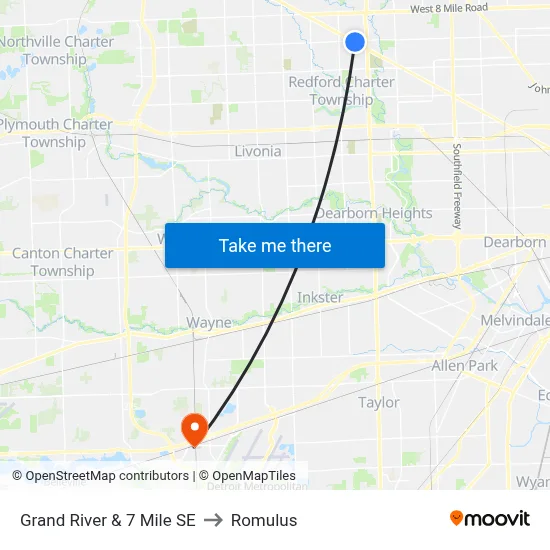 Grand River & 7 Mile SE to Romulus map