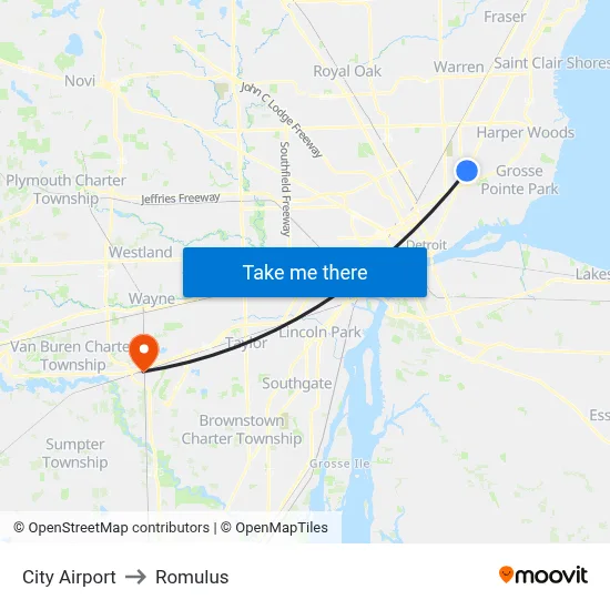 City Airport to Romulus map