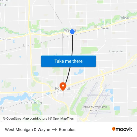 West Michigan & Wayne to Romulus map