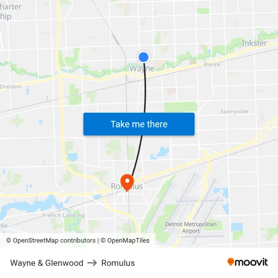 Wayne & Glenwood to Romulus map
