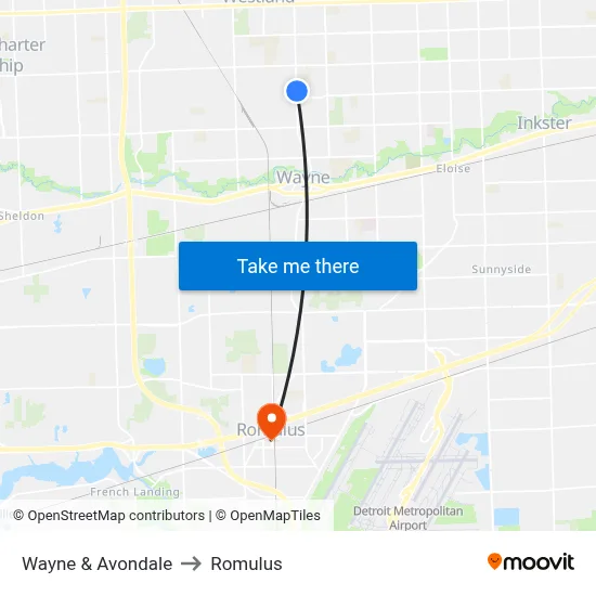 Wayne & Avondale to Romulus map