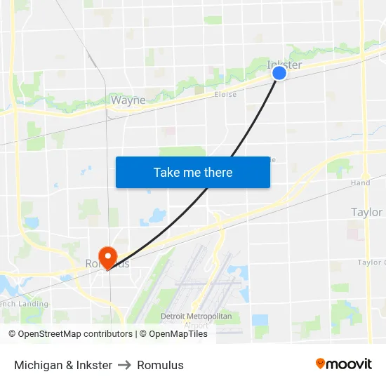Michigan & Inkster to Romulus map