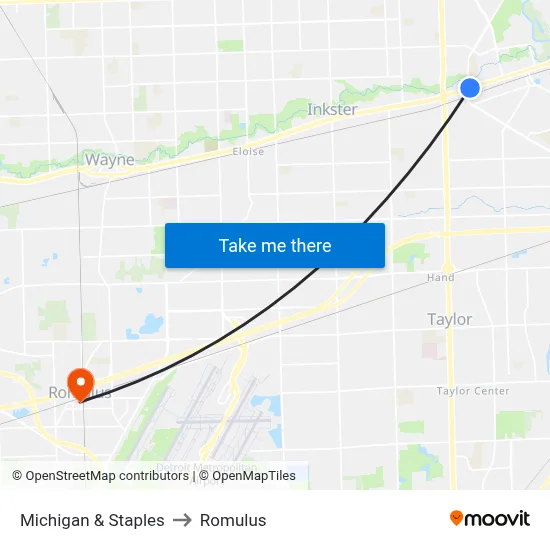 Michigan & Staples to Romulus map