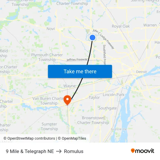 9 Mile & Telegraph NE to Romulus map