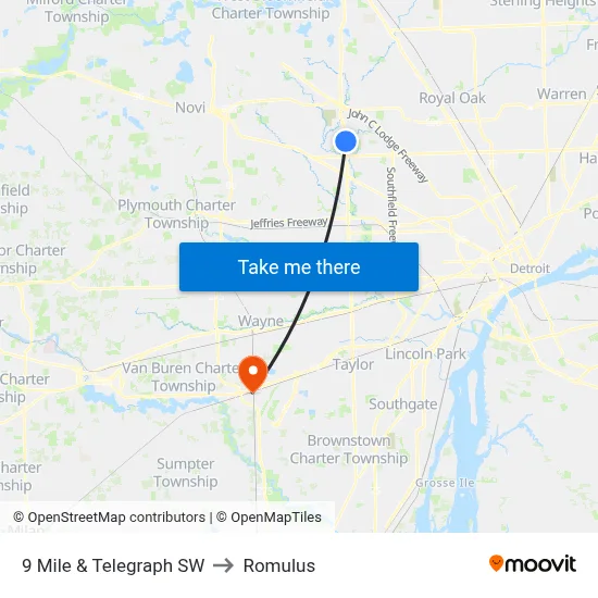 9 Mile & Telegraph SW to Romulus map