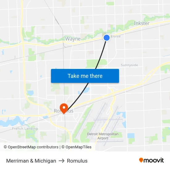Merriman & Michigan to Romulus map