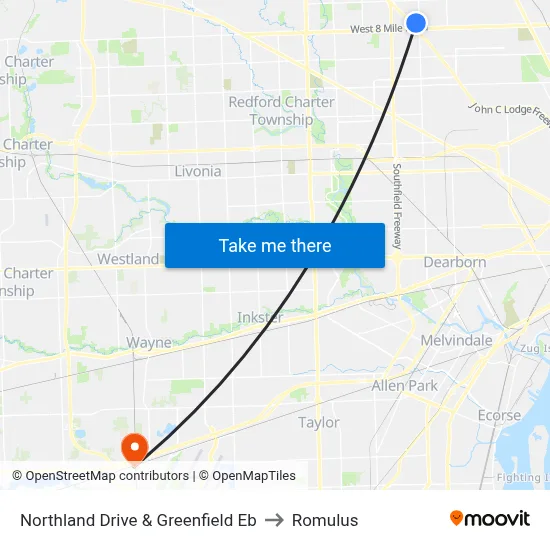 Northland Drive & Greenfield Eb to Romulus map
