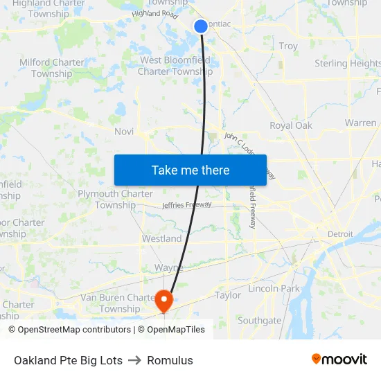Oakland Pte Big Lots to Romulus map