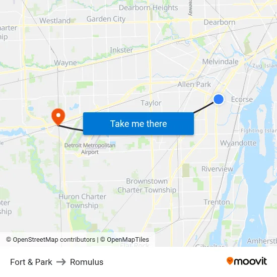 Fort & Park to Romulus map