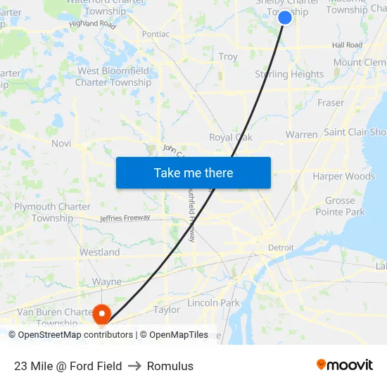 23 Mile @ Ford Field to Romulus map