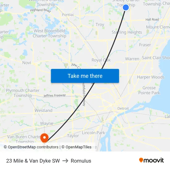 23 Mile & Van Dyke SW to Romulus map