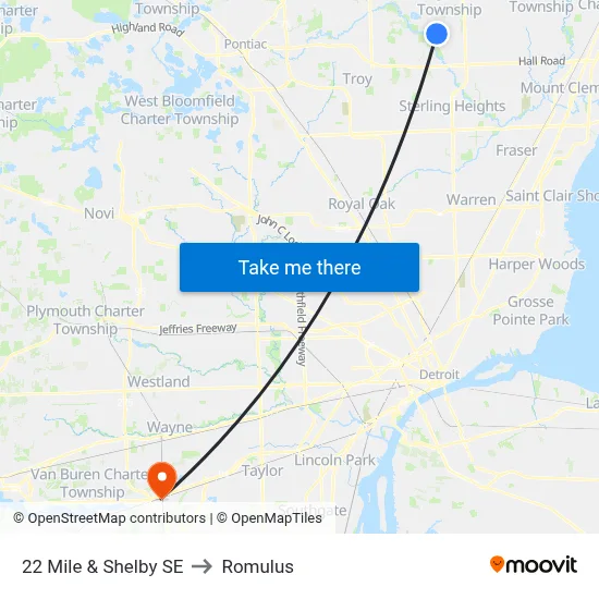 22 Mile & Shelby SE to Romulus map