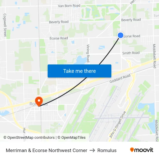 Merriman & Ecorse Northwest Corner to Romulus map