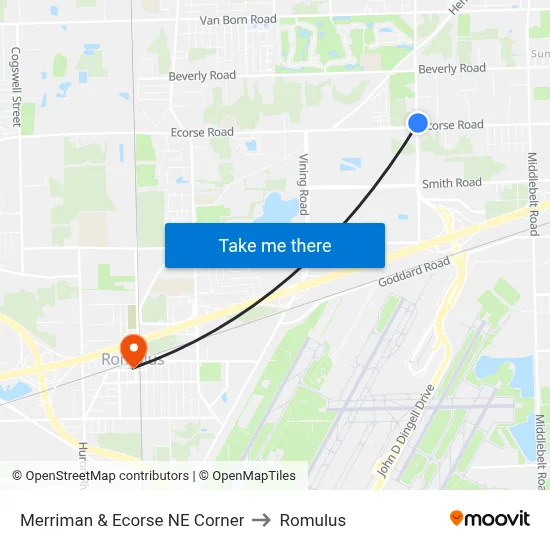 Merriman & Ecorse NE Corner to Romulus map