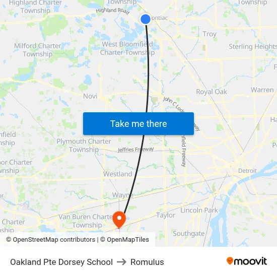 Oakland Pte Dorsey School to Romulus map
