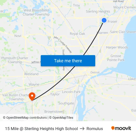 15 Mile @ Sterling Heights High School to Romulus map