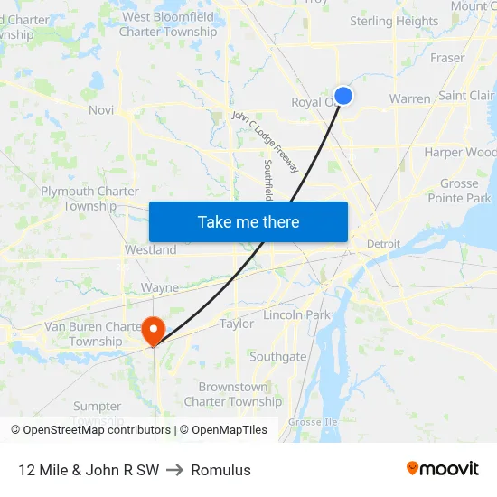 12 Mile & John R SW to Romulus map