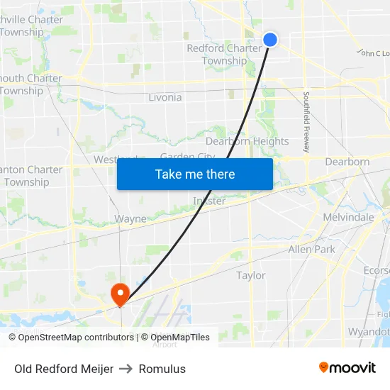 Old Redford Meijer to Romulus map