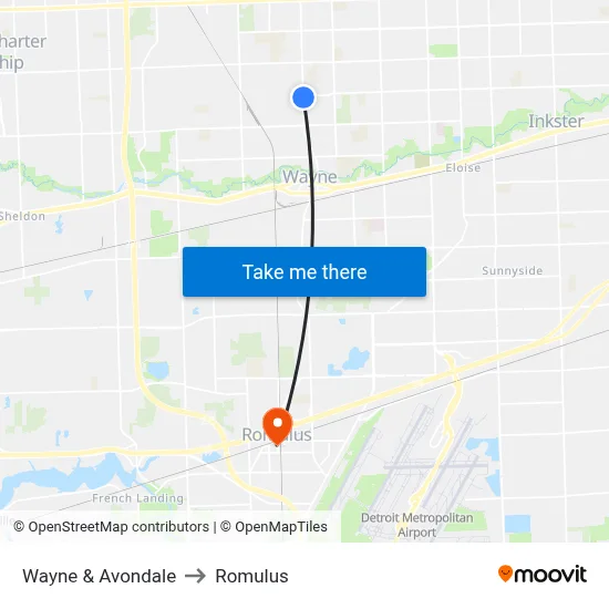 Wayne & Avondale to Romulus map