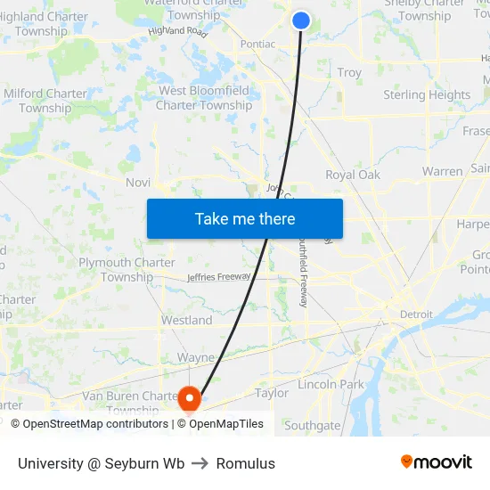 University @ Seyburn Wb to Romulus map