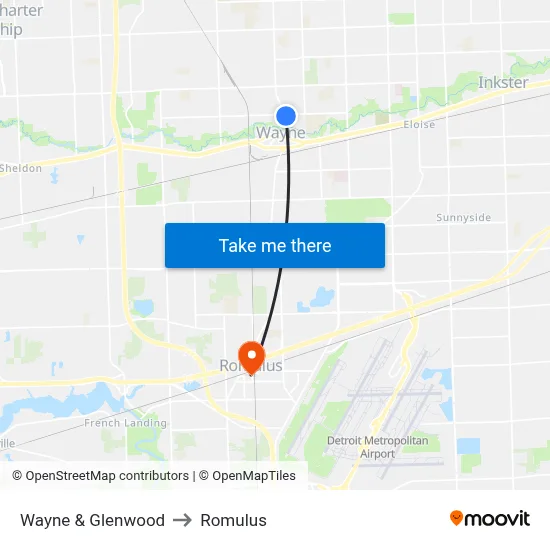 Wayne & Glenwood to Romulus map