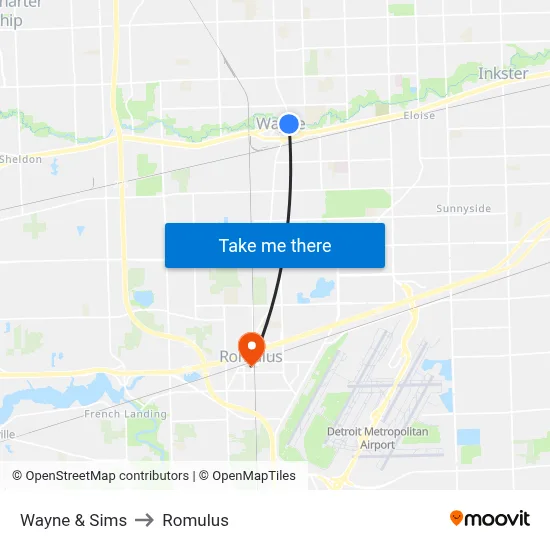 Wayne & Sims to Romulus map