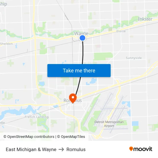 East Michigan & Wayne to Romulus map