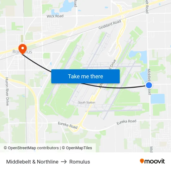 Middlebelt & Northline to Romulus map