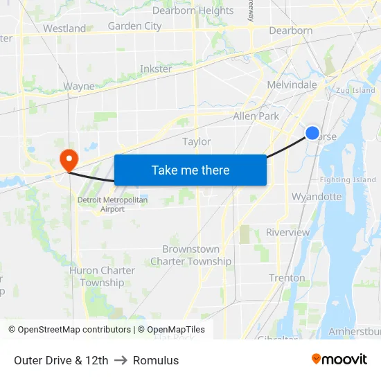 Outer Drive & 12th to Romulus map