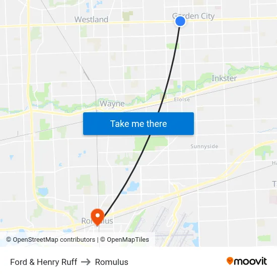 Ford & Henry Ruff to Romulus map