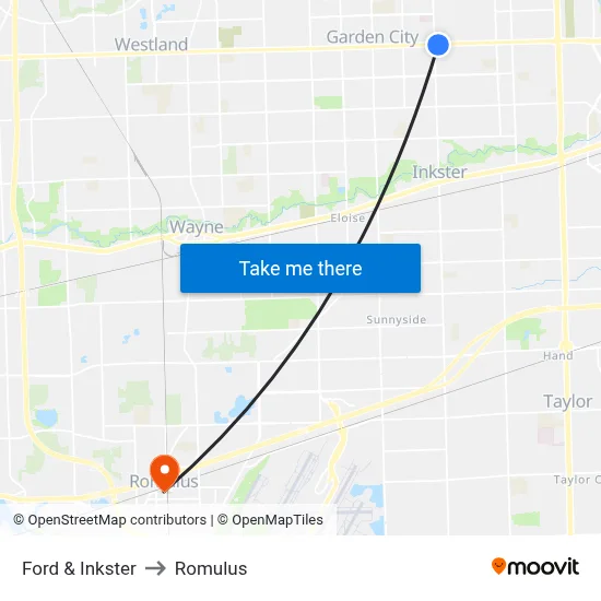 Ford & Inkster to Romulus map
