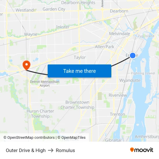 Outer Drive & High to Romulus map