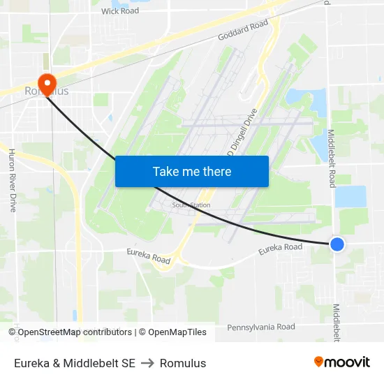 Eureka & Middlebelt SE to Romulus map