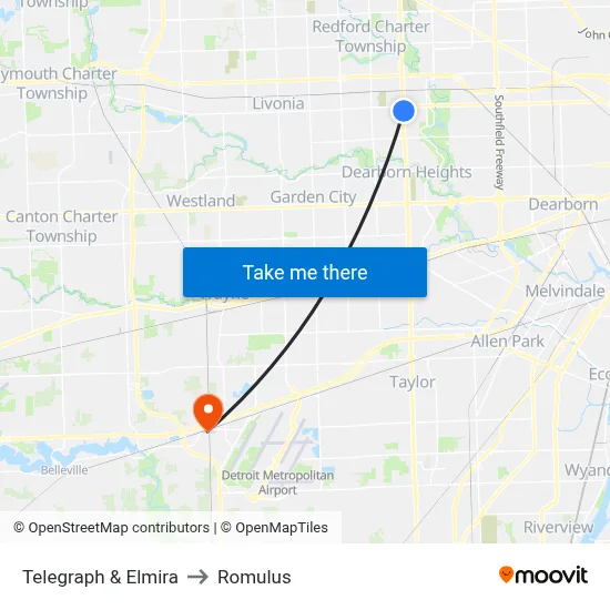 Telegraph & Elmira to Romulus map