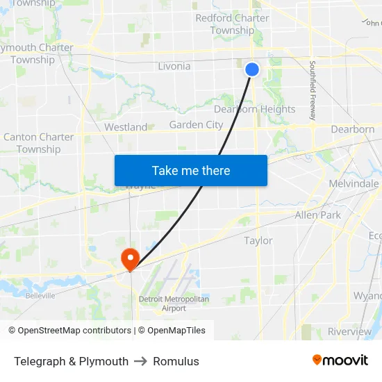 Telegraph & Plymouth to Romulus map