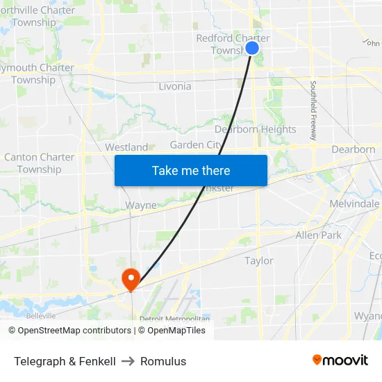 Telegraph & Fenkell to Romulus map