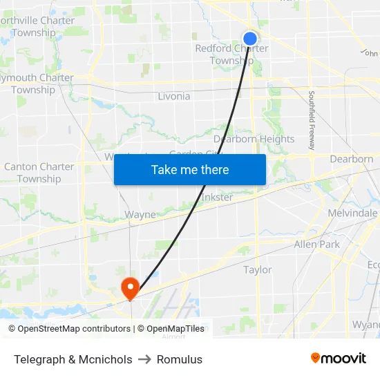 Telegraph & Mcnichols to Romulus map