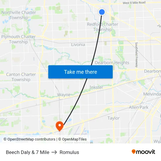 Beech Daly & 7 Mile to Romulus map