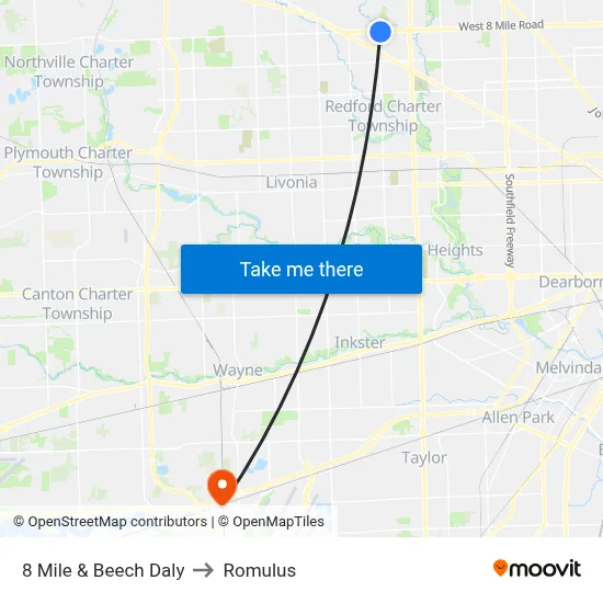 8 Mile & Beech Daly to Romulus map