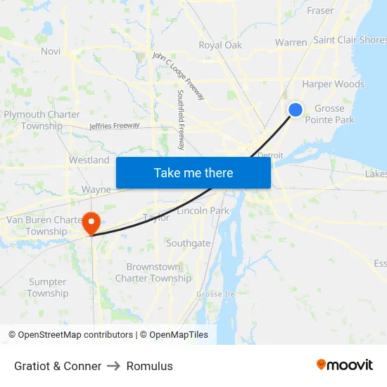 Gratiot & Conner to Romulus map