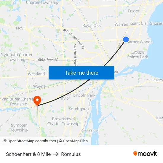 Schoenherr & 8 Mile to Romulus map
