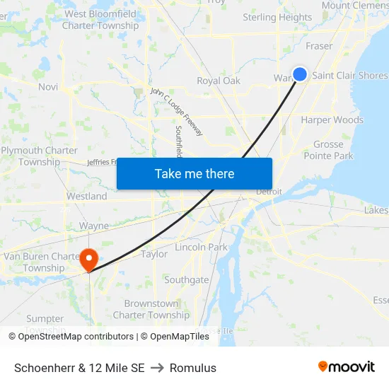 Schoenherr & 12 Mile SE to Romulus map