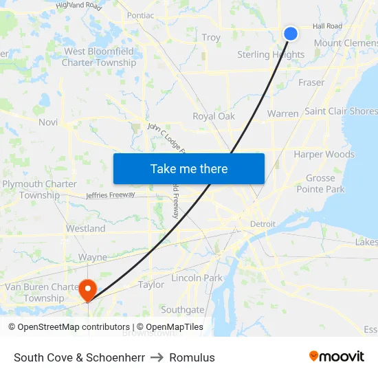 South Cove & Schoenherr to Romulus map