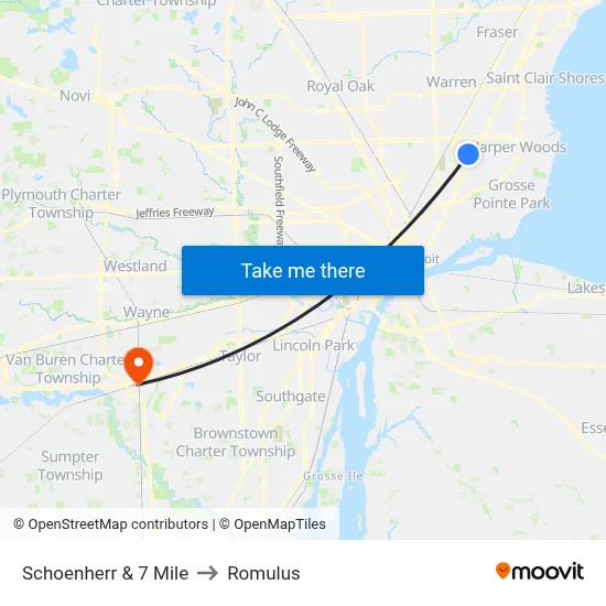 Schoenherr & 7 Mile to Romulus map