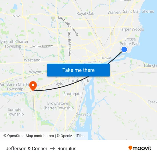 Jefferson & Conner to Romulus map