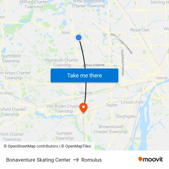 Bonaventure Skating Center to Romulus map