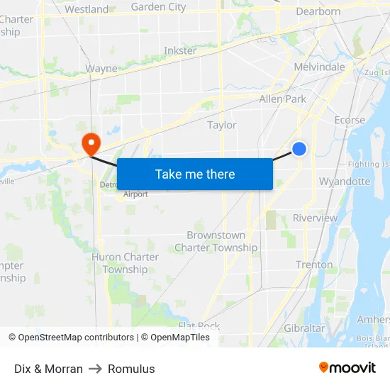 Dix & Morran to Romulus map