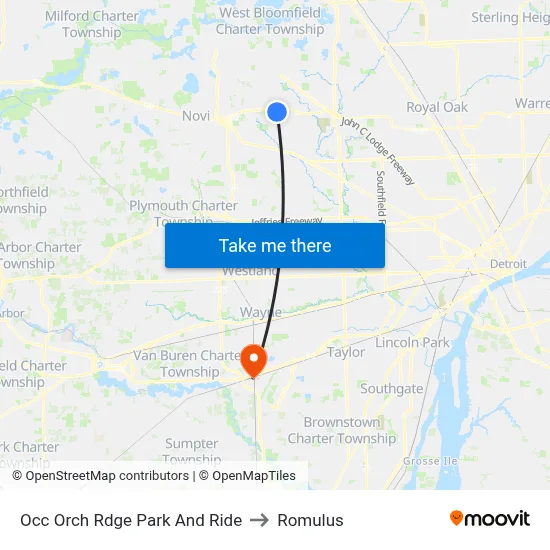 Occ Orch Rdge Park And Ride to Romulus map