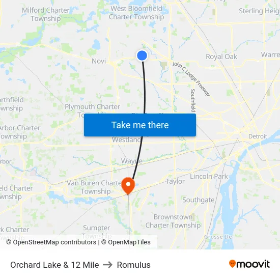 Orchard Lake & 12 Mile to Romulus map