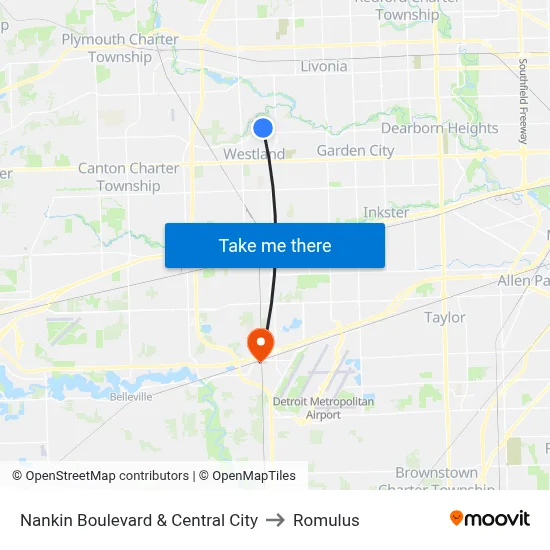 Nankin Boulevard & Central City to Romulus map
